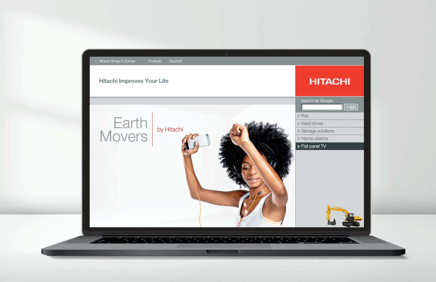 ‘Earth Movers by Hitachi’ website on a laptop