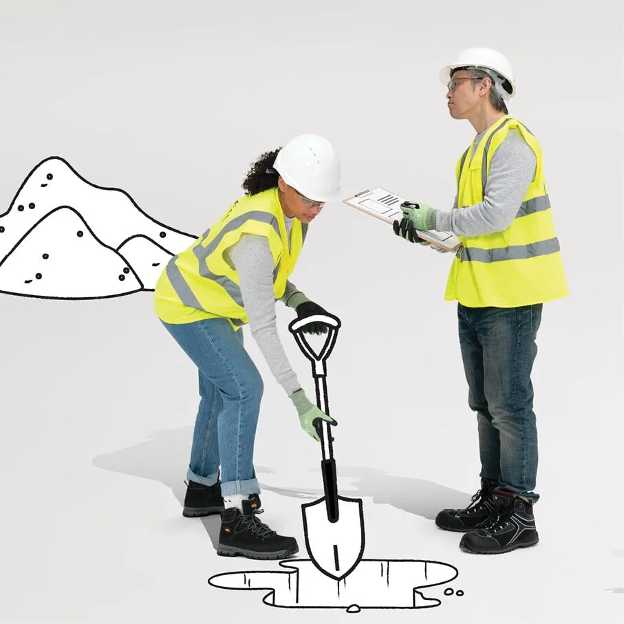 An illustration of two workers at a ground-breaking