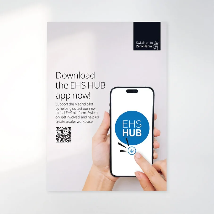 ‘Download the EHS HUB app now’ phone mock-up