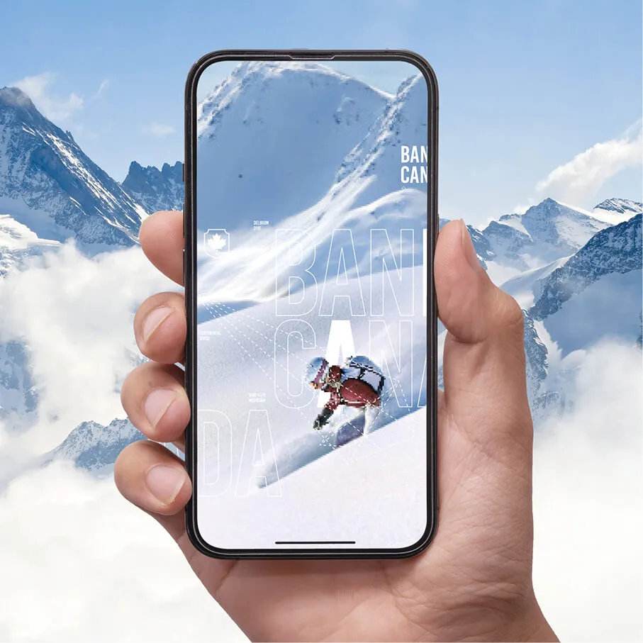 SnowSkool brand poster on a phone