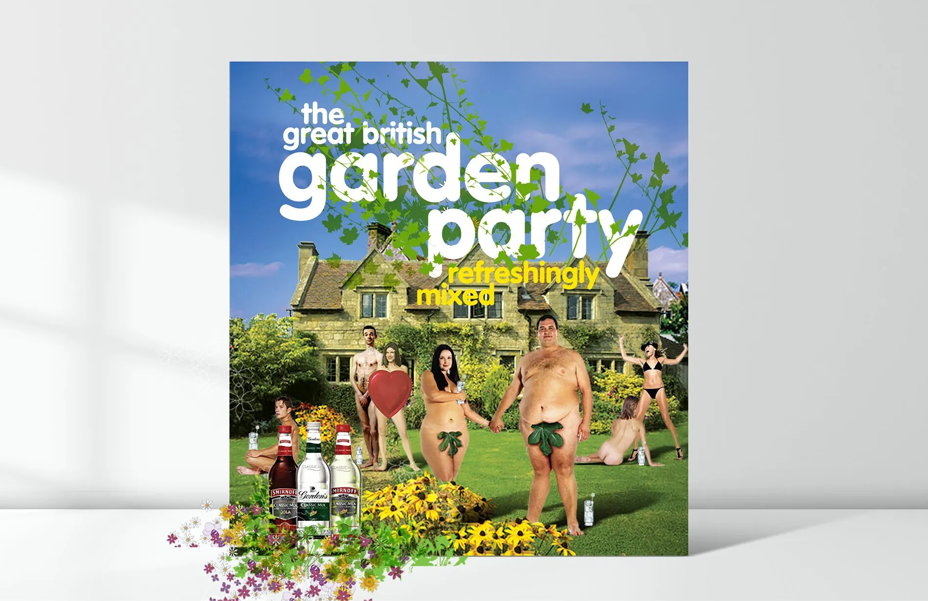 Diageo Great British Garden Party campaign poster with a country house and characters in costume