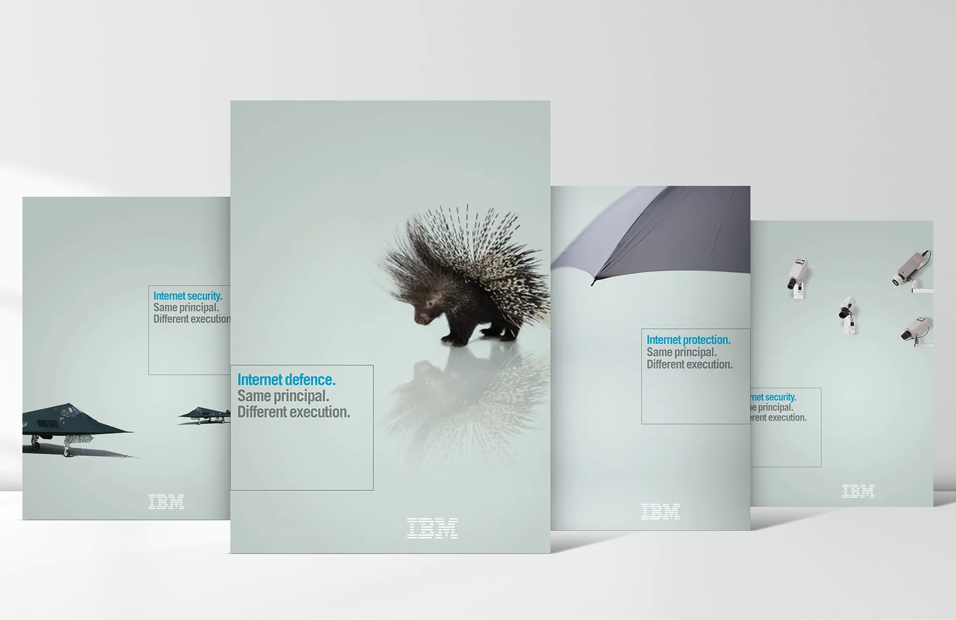 IBM internet-security campaign poster series featuring porcupines