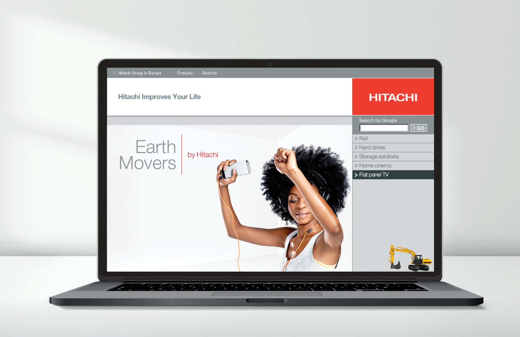 ‘Earth Movers by Hitachi’ website on a laptop