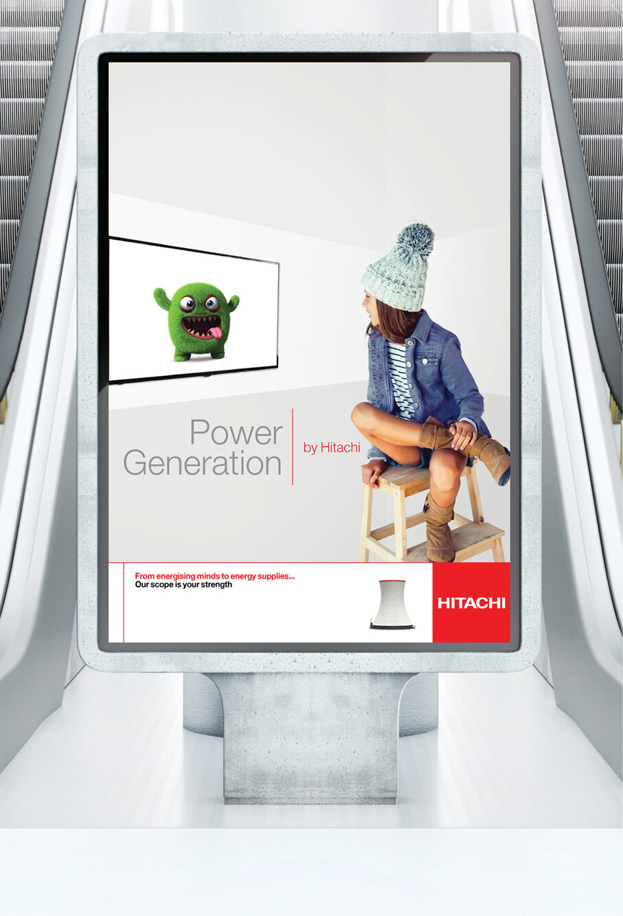 ‘Power Generation’ Hitachi advert on a digital screen