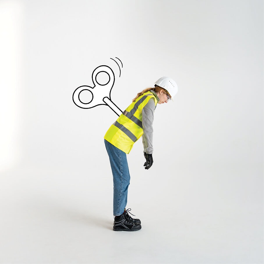 A worker in hi-vis stretching