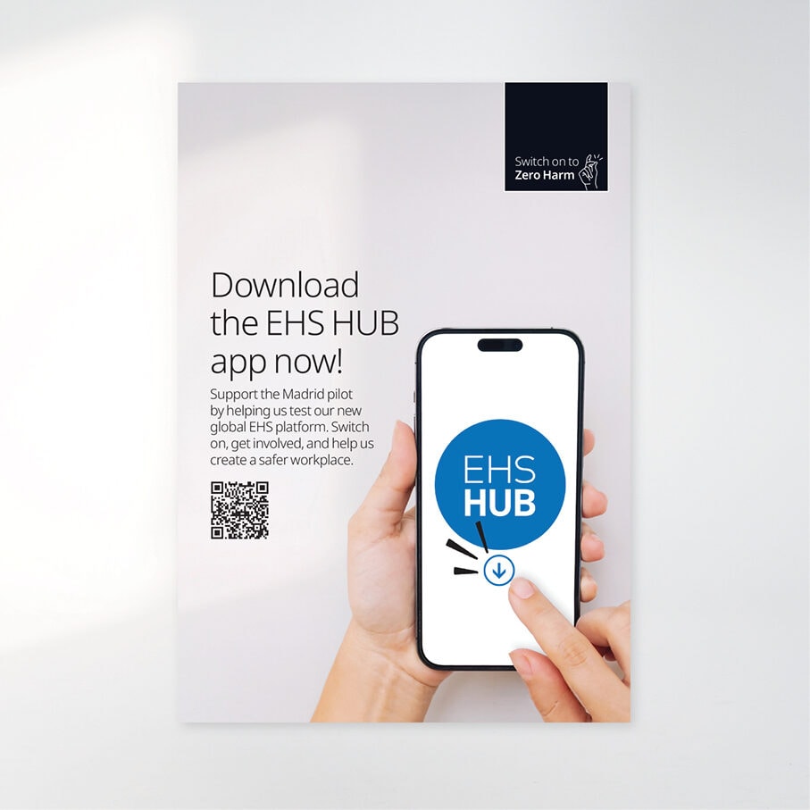 ‘Download the EHS HUB app now’ phone mock-up